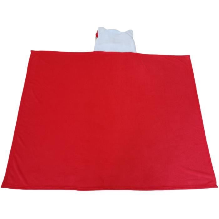 Plaid polaire a capuche 3D - HELLO KITTY - Rouge - 120 x 150 cm