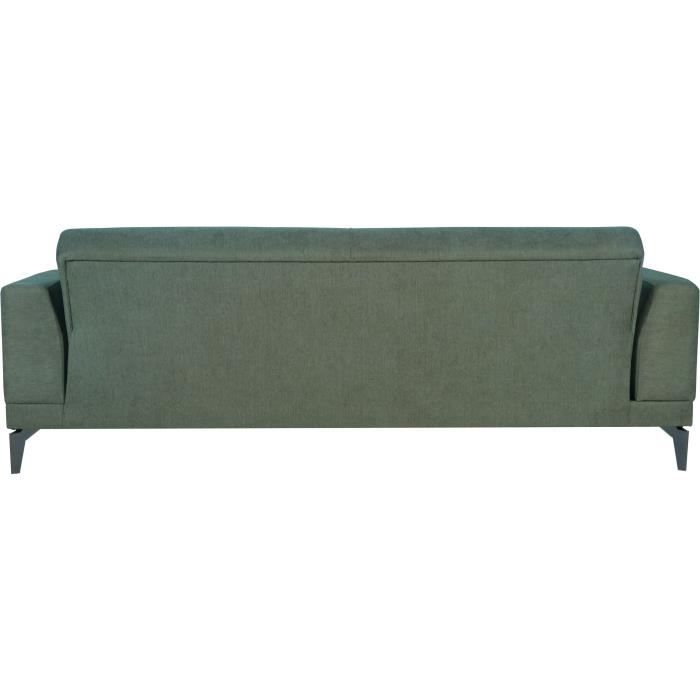 Canapé convertible 3 places - HENRY - Tissu vert foncé - 3 coussins - coffre de rangement - 234 x 85 x 84 cm