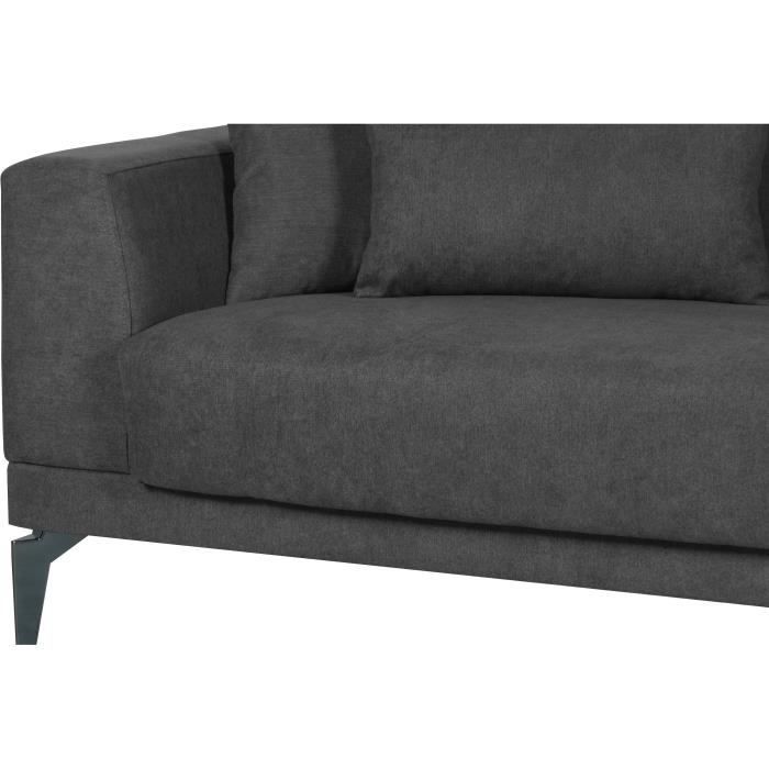 Canapé convertible 3 places - HENRY - Tissu gris clair - 3 coussins - coffre de rangement - 234 x 85 x 84 cm