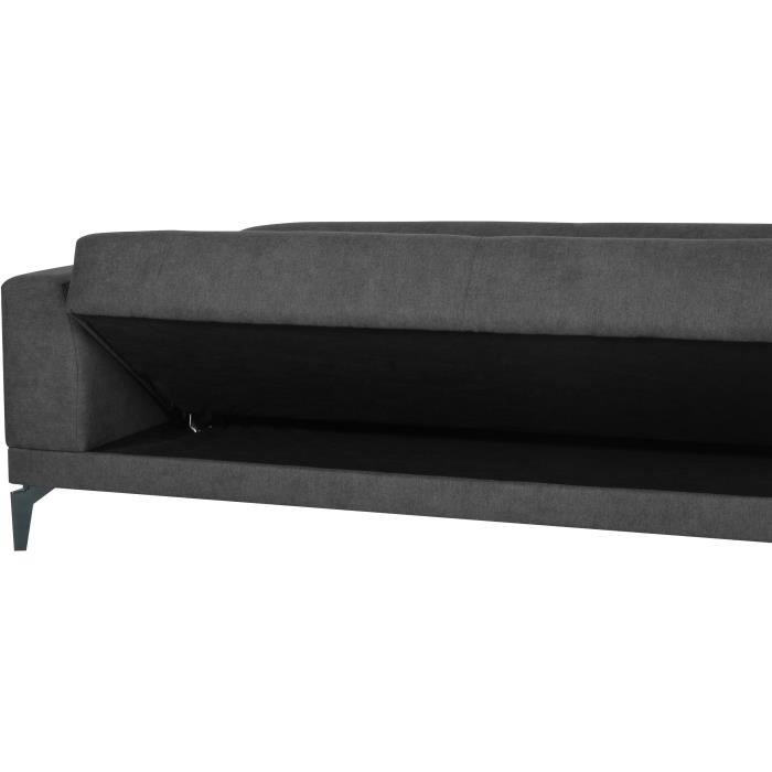Canapé convertible 3 places - HENRY - Tissu gris clair - 3 coussins - coffre de rangement - 234 x 85 x 84 cm
