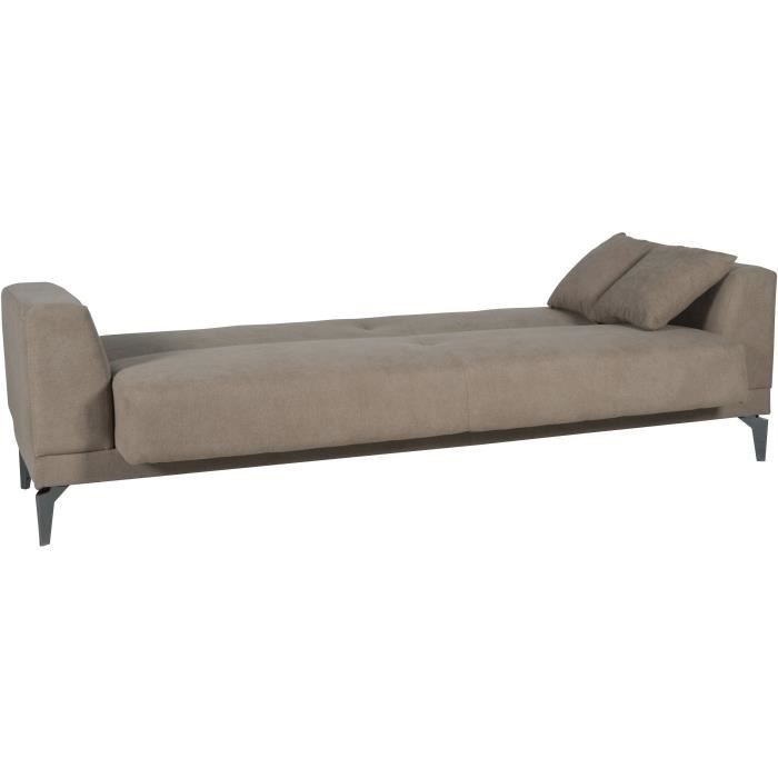 CanapÈ convertible 3 places - HENRY - Tissu marron - 3 coussins - coffre de rangement - 234 x 85 x 84 cm