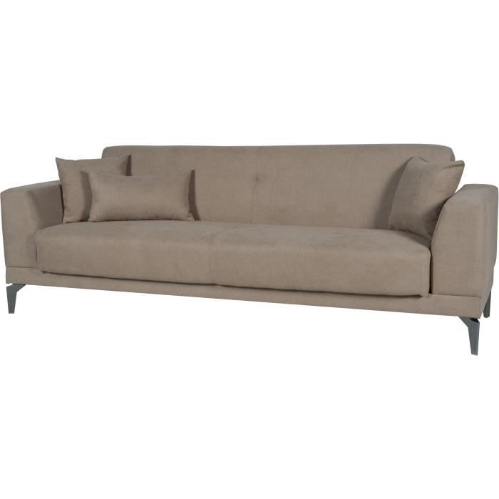 CanapÈ convertible 3 places - HENRY - Tissu marron - 3 coussins - coffre de rangement - 234 x 85 x 84 cm