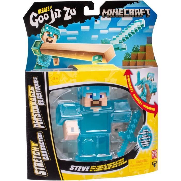 Figurine extensible - GOO JIT ZU - Minecraft Steeve - 11 cm - Texture élastique - Extensible 3x