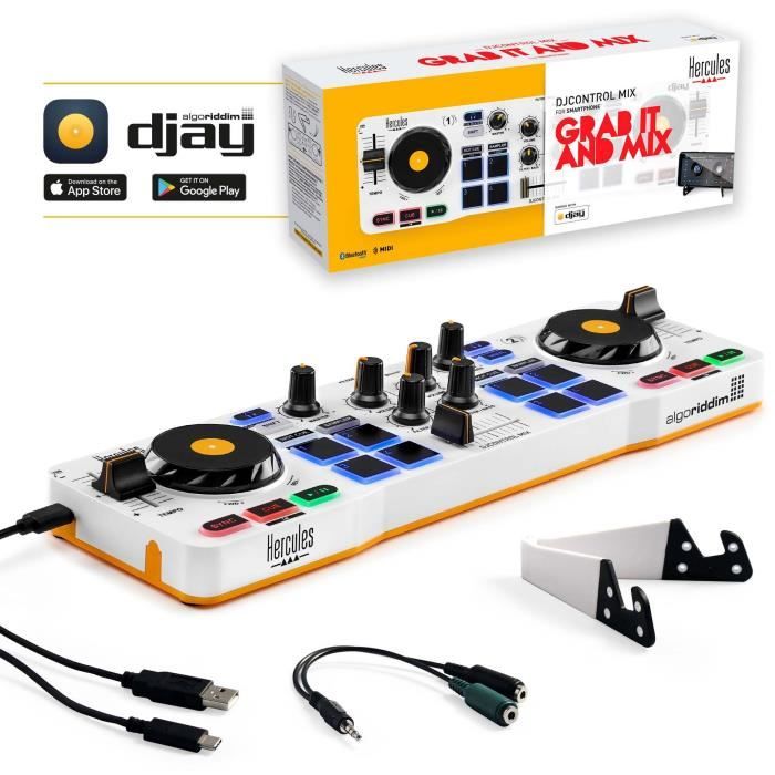 HERCULES DJ CONTROL MIX - Contrôleur DJ Bluetooth pour Smartphone (iOS et Android) - App djay - 2 voies