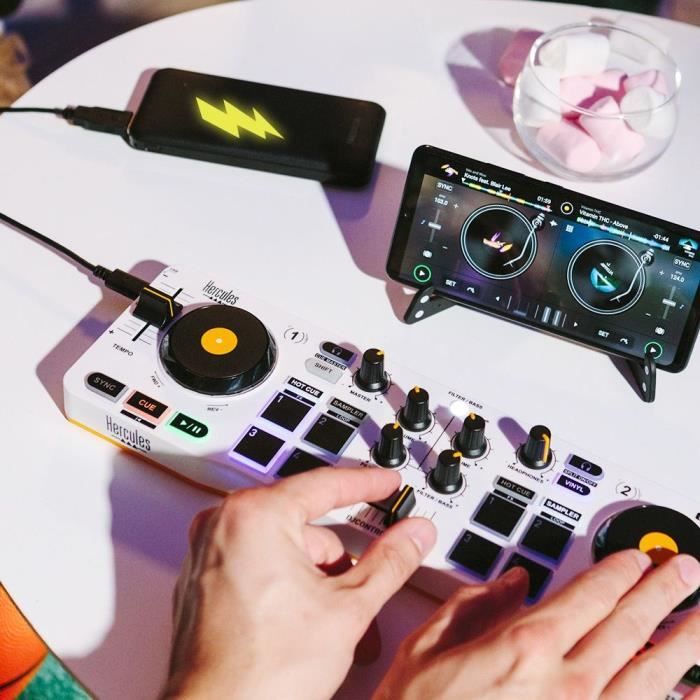 HERCULES DJ CONTROL MIX - Contrôleur DJ Bluetooth pour Smartphone (iOS et Android) - App djay - 2 voies