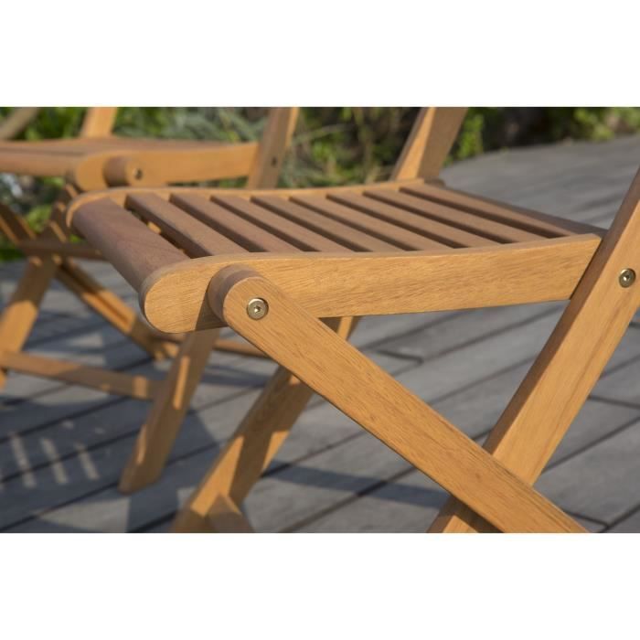 Lot de 2 chaises de jardin pliantes - EDEN - Bois Eucalyptus FSC - 57,5 x 46,5 x H90 cm