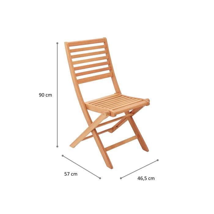 Lot de 2 chaises de jardin pliantes - EDEN - Bois Eucalyptus FSC - 57,5 x 46,5 x H90 cm