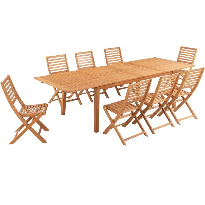 Ensemble repas de jardin - HAVANA - Bois Eucalyptus FSC - Table extensible 180/230/280 x 100 cm + 8 chaises - 8 a 12 personnes