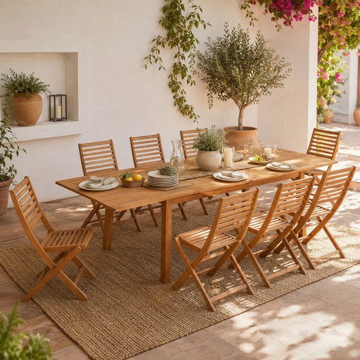 Ensemble repas de jardin - HAVANA - Bois Eucalyptus FSC - Table extensible 180/230/280 x 100 cm + 8 chaises - 8 a 12 personnes