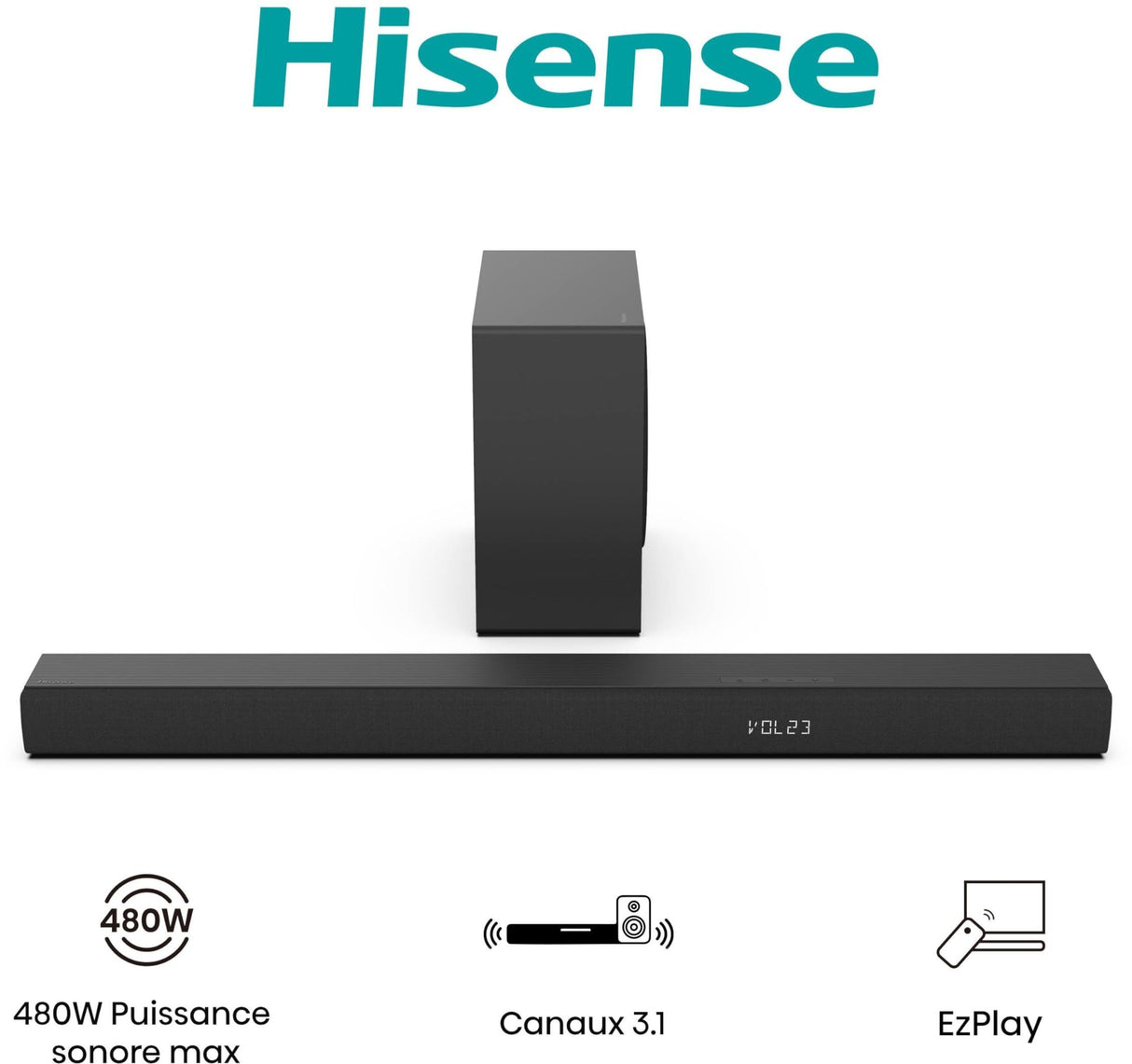 Barre de son - HISENSE - Caisson de basses sans fil - Bluetooth - 3.1 CH - Max 480 W