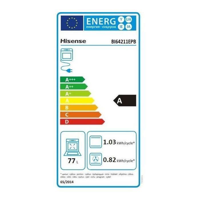 Four encastrable pyrolyse - HISENSE - BI64211EPB - Noir - Multifonctions - 77 L - AirFry - Classe A