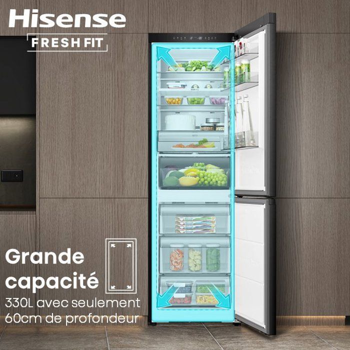 Réfrigérateur Combiné - HISENSE - RB3K330SAIE - 330 L - Classe E - 59,5 x 60 x 185 cm - Inox