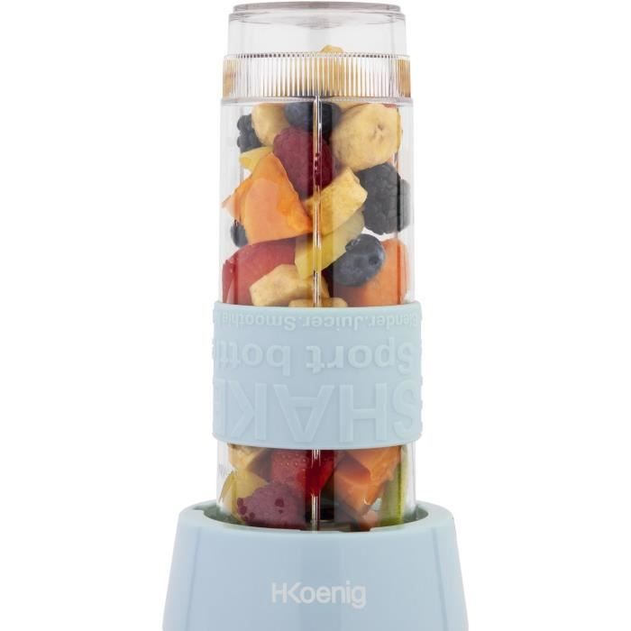 Mini blender - H.KoeNIG - SMOO16 - 300 W - 570 mL - Sans BPA - Bleu pastel - 2 gourdes incluses