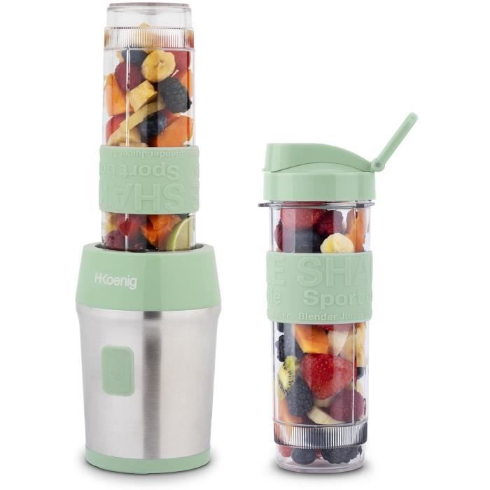 Mini blender - H.KoeNIG - SMOO18 - 300 W - 570 mL - Vert pastel - Gourdes incluses - Sans BPA