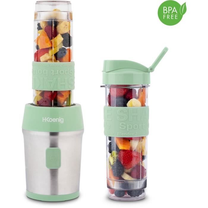 Mini blender - H.KoeNIG - SMOO18 - 300 W - 570 mL - Vert pastel - Gourdes incluses - Sans BPA
