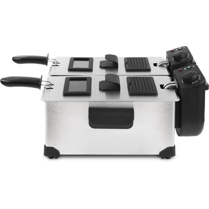 HKoeNIG DFX600 - Friteuse double bac 2x3L - 3600W - 2 thermostats indÈpendants - Paniers amovibles - Filtres anti-odeurs - Acier