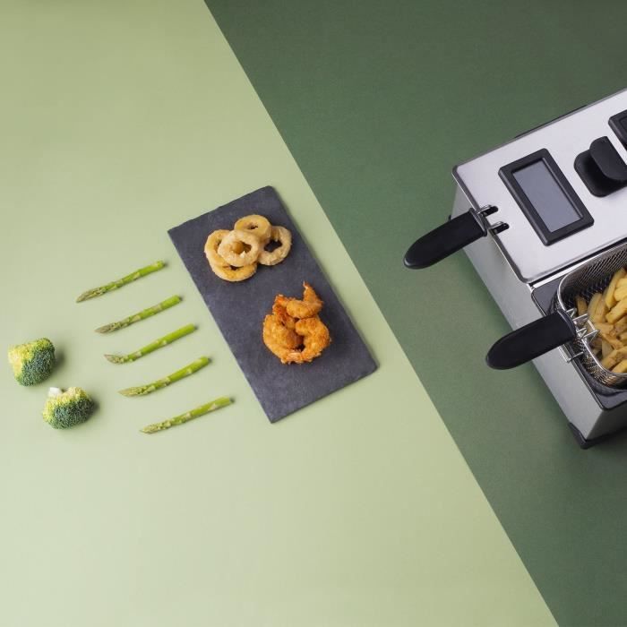 HKoeNIG DFX600 - Friteuse double bac 2x3L - 3600W - 2 thermostats indÈpendants - Paniers amovibles - Filtres anti-odeurs - Acier