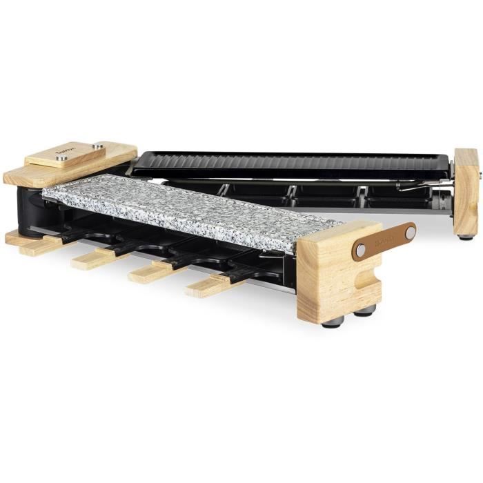 Appareil a raclette HKoeNIG - WOD360 - Jusqu'a 8 personnes - Pierre a cuire base rotative - Design bois - 1400W