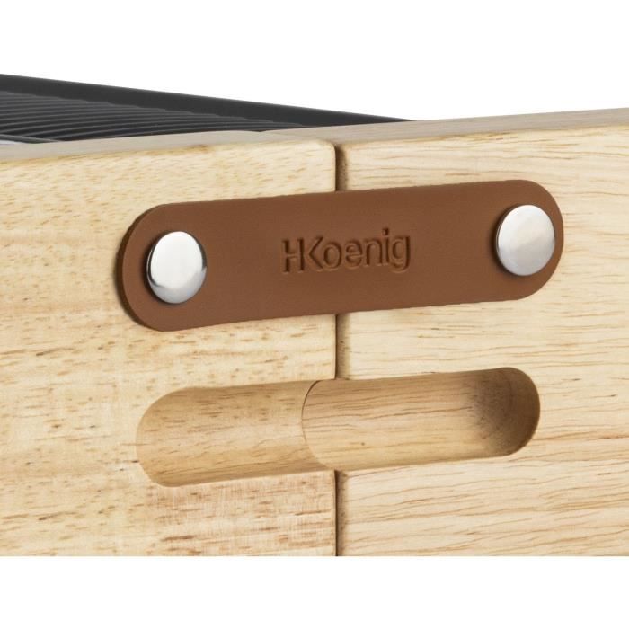 Appareil a raclette HKoeNIG - WOD360 - Jusqu'a 8 personnes - Pierre a cuire base rotative - Design bois - 1400W
