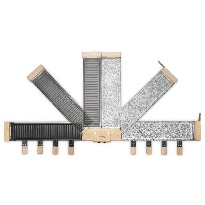 Appareil a raclette HKoeNIG - WOD360 - Jusqu'a 8 personnes - Pierre a cuire base rotative - Design bois - 1400W