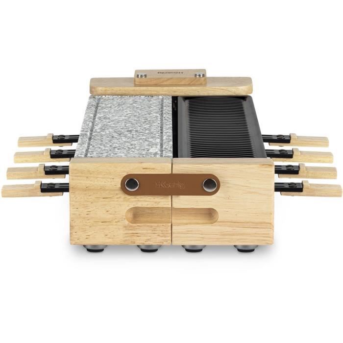Appareil a raclette HKoeNIG - WOD360 - Jusqu'a 8 personnes - Pierre a cuire base rotative - Design bois - 1400W