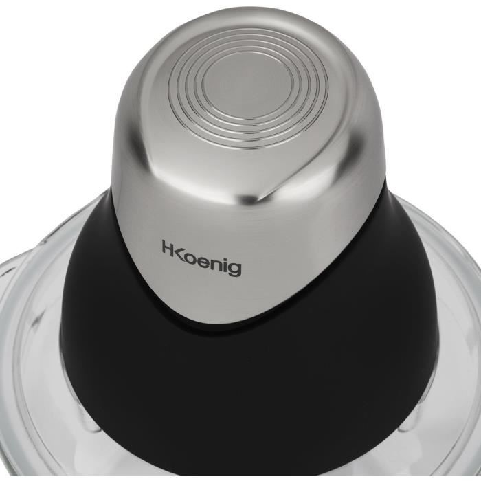 Mini hachoir électrique - H.Koenig - LEO8 - 320 W - Bol en verre 1 L - Lames en acier inoxydable - Noir mat et chrome