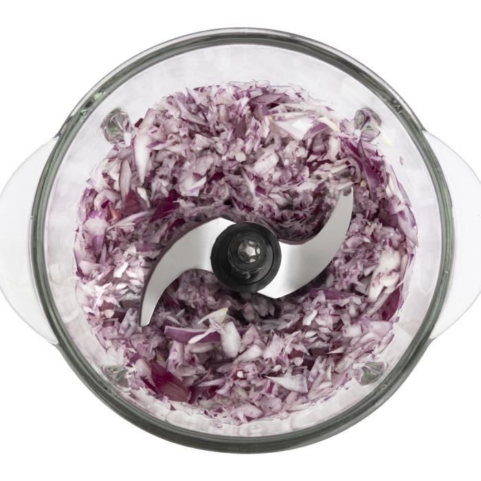 Mini hachoir électrique - H.Koenig - LEO8 - 320 W - Bol en verre 1 L - Lames en acier inoxydable - Noir mat et chrome