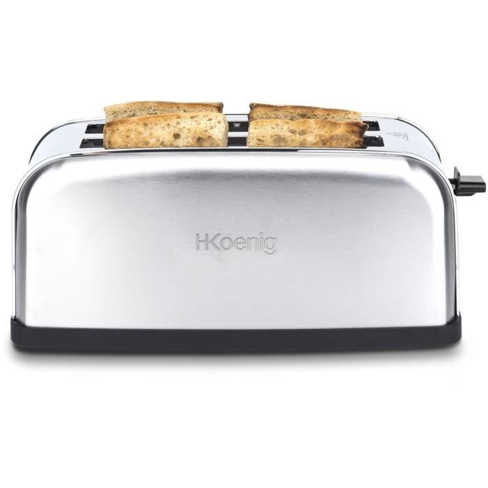 Grille-pain H.KoeNIG TOAS28 - 2 fentes - 3 fonctions - Thermostat rÈglable 7 niveaux - Acier inoxydable - Gris