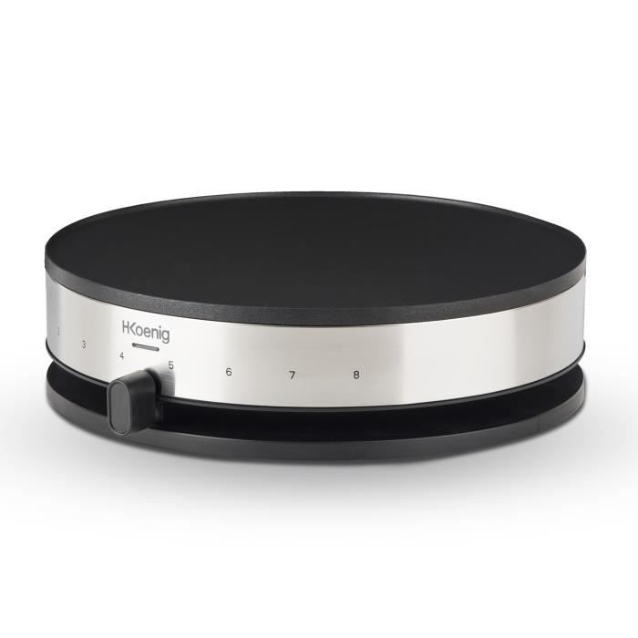 Crepiere HKoeNIG - KREP29 - Surface de cuisson 33cm - Revetement anti-adhésif - Température jusqu'a 230°C - 1300W - Bandeau Inox