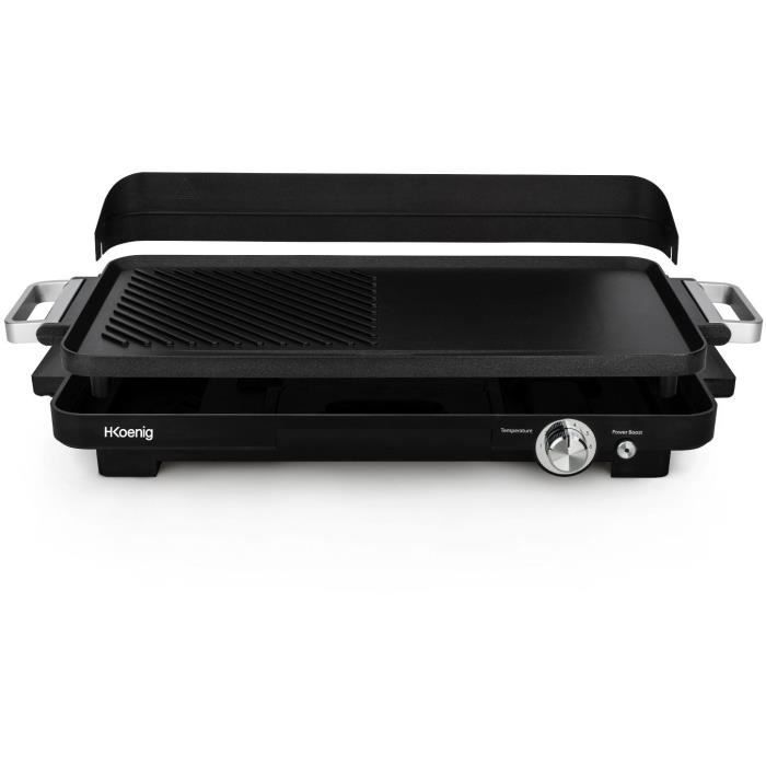 Plancha HKoeNIG - GRX330 - Double Zones 50x25cm - Revetement anti-adhésif - Plaque Amovible - 1800W
