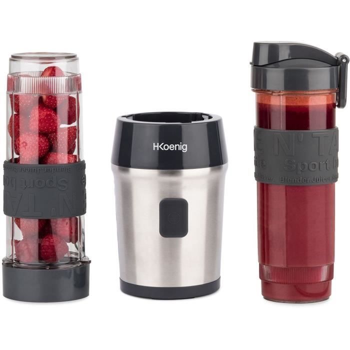 Mini blender - H.KoeNIG - SMOO9 - 300 W - 570 ml - Noir - 2 gourdes incluses - Sans BPA