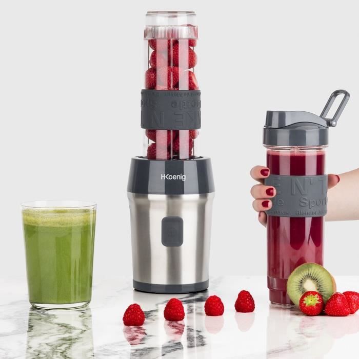 Mini blender - H.KoeNIG - SMOO9 - 300 W - 570 ml - Noir - 2 gourdes incluses - Sans BPA