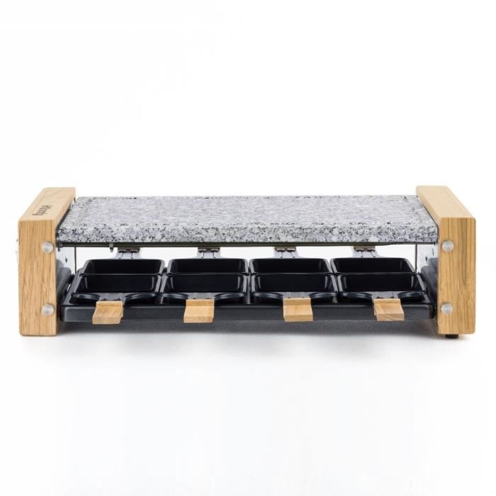 Appareil a raclette HKoeNIG - WOD8 - Jusqu'a 8 personnes - Pierre a cuire - Design Bois - 1200W