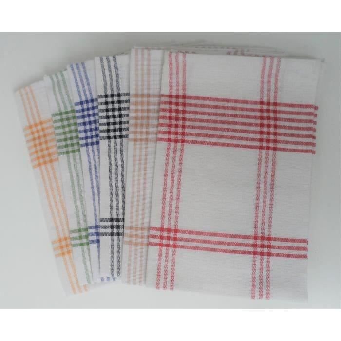 Lot de 6 torchons de cuisine - HOME LINGE PASSION - 100% Coton - 50 x 70 cm - Multicolore ŕ carreaux