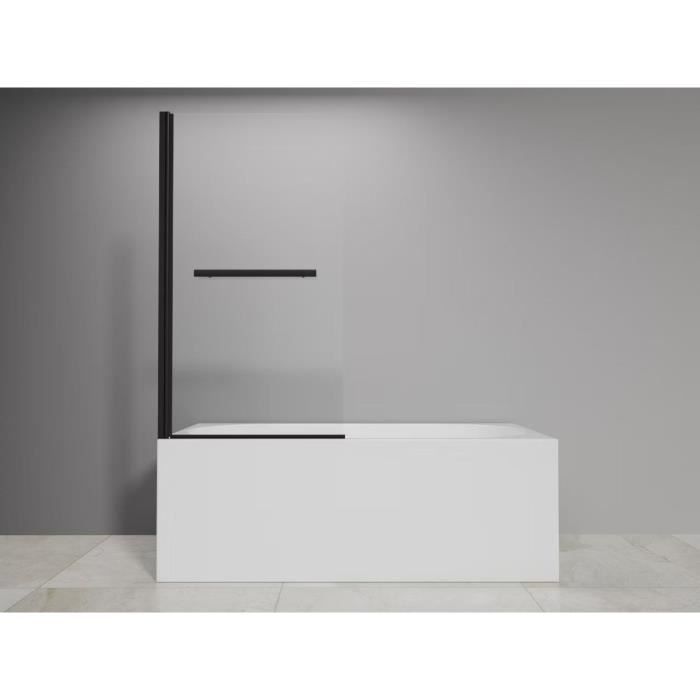 Pare baignoire 1 volet + porte serviettes - HOME GENERATION - Mila noir - 80 x 140 cm