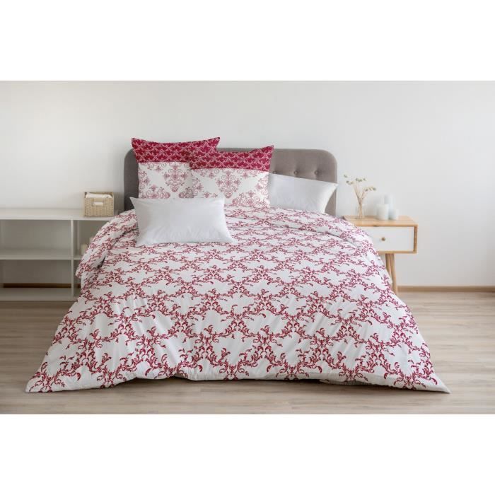 Parure de couette 240x260 cm HOME LINGE PASSION FRISE : Housse de couette + 2 taies d'oreiller - 100% Coton 57 Fils - Bordeaux