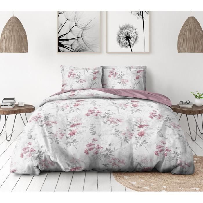 Parure de couette 220x240 cm HOME LINGE PASSION POMPADOUR : Housse de couette + 2 taies d'oreiller - 100% Coton 57 Fils -