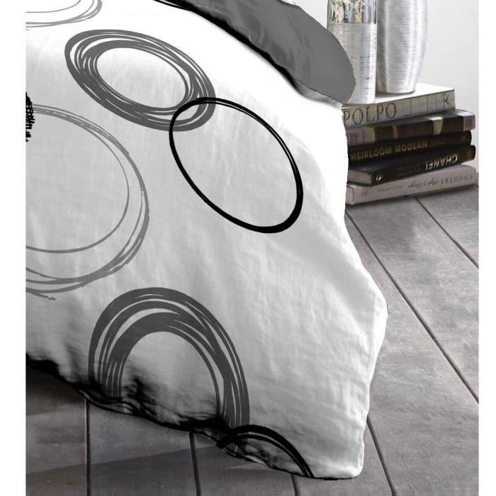 Parure de couette microfibre Audace - 1 housse de couette 140x200 cm + 1 taie d'oreiller 63x63 cm - Gris clair - HOME LINGE PASSION
