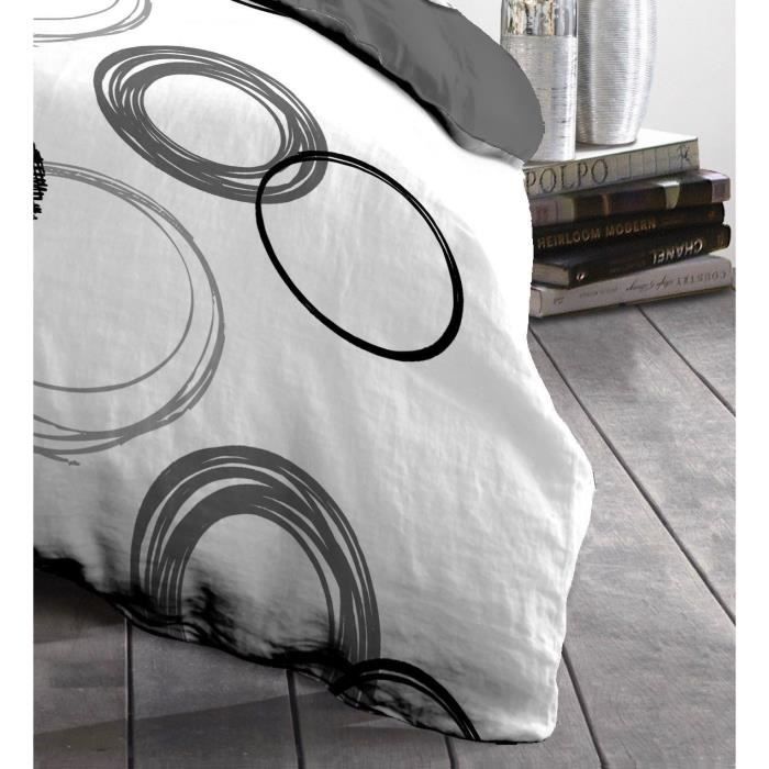 Parure de couette microfibre Audace - 1 housse de couette 240x260 cm + 2 taies d'oreiller 63x63 cm - Gris clair - HOME LINGE