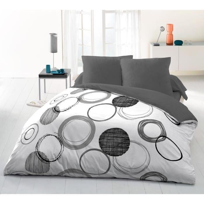 Parure de couette microfibre Audace - 1 housse de couette 240x260 cm + 2 taies d'oreiller 63x63 cm - Gris clair - HOME LINGE