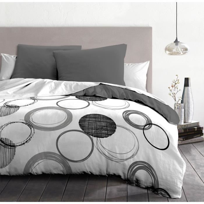 Parure de couette microfibre Audace - 1 housse de couette 240x260 cm + 2 taies d'oreiller 63x63 cm - Gris clair - HOME LINGE