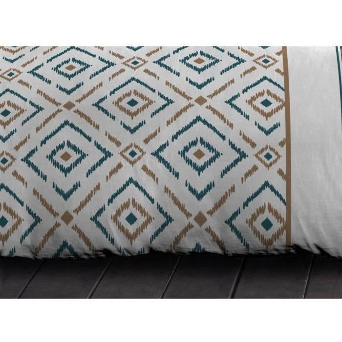 Parure de couette microfibre Ethno - 1 housse de couette 140x200 cm + 1 taie d'oreiller 63x63 cm - Bleu canard - HOME LINGE PASSION