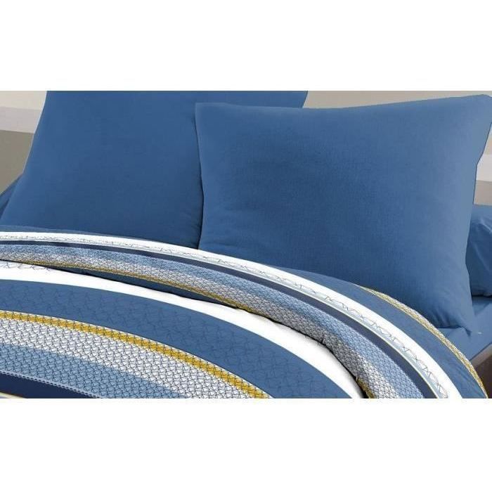 Parure de couette microfibre HOME PASSION STANIS - 1 housse de couette 240 x 260 cm + 2 taies d'oreiller 63 x 63 cm - Bleu