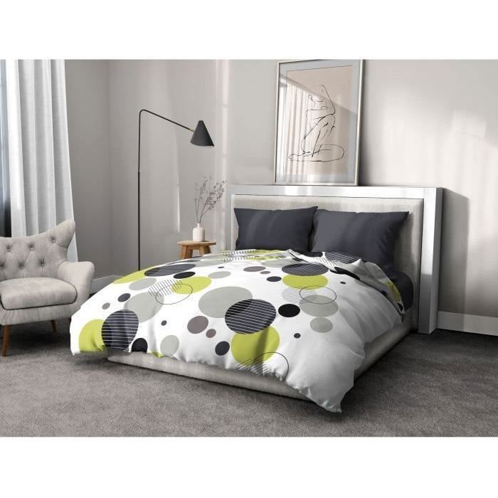 Parure de lit microfibre - HOME LINGE PASSION - BULLES DE REVE - Housse 220 x 240 cm + 2 taies d'oreiller 63 x 63 cm - Gris