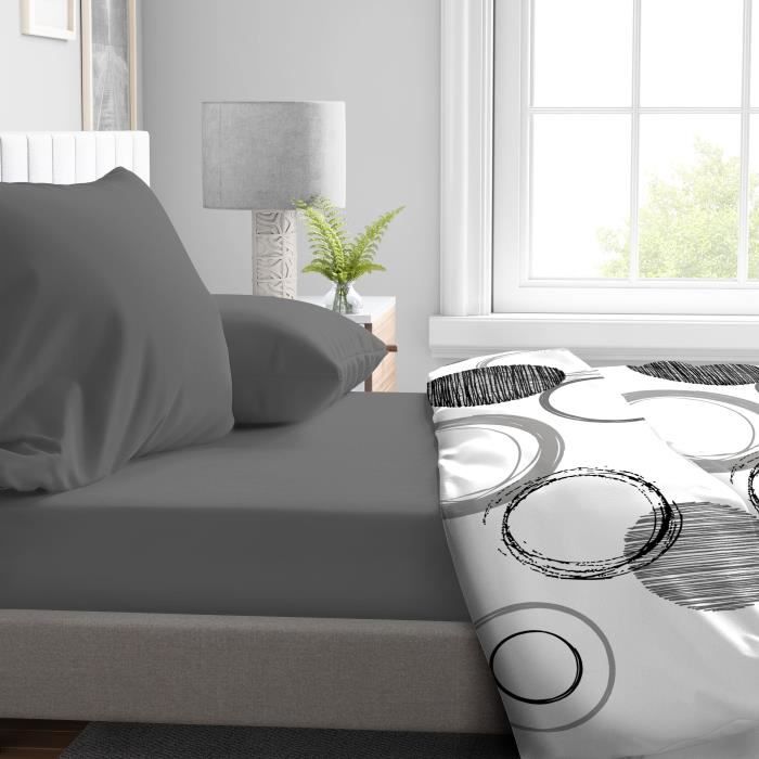 Drap housse - HOME LINGE PASSION - HP71762 - 90 x 190 cm + 30 cm bonnet - Microfibre - 82 g - Gris anthracite