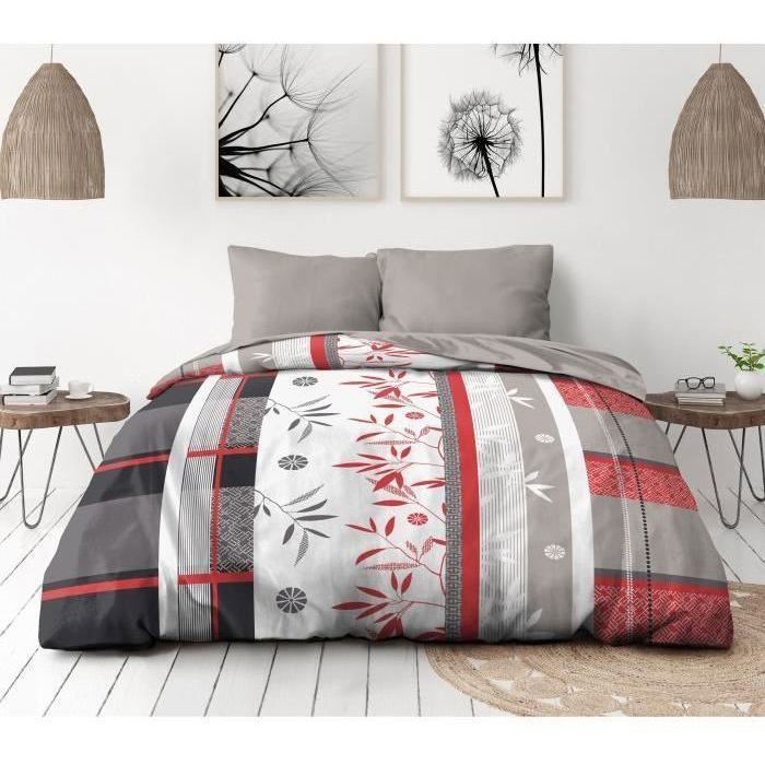 Parure de lit microfibre - HOME LINGE PASSION - SHIZUOKA - Housse 240 x 260 cm + 2 taies d'oreiller 63 x 63 cm - Bleu