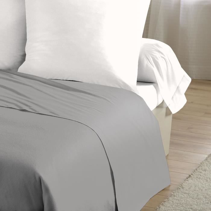 Drap plat - HOME LINGE PASSION - Microfibre 82 g - 180 x 290 cm - 1 personne - Gris clair
