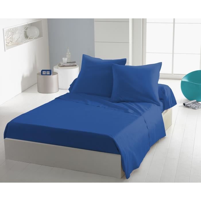 Drap plat - HOME LINGE PASSION - Microfibre 82 g - 180 x 290 cm - 1 personne - Bleu