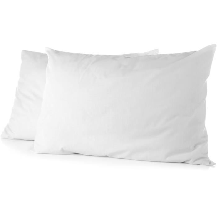Lot de 2 taies d'oreiller - HOME LINGE PASSION - Microfibre 82 g - 50 x 70 cm - Blanc