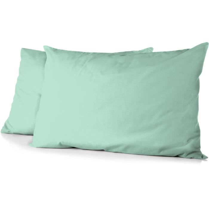 Lot de 2 taies d'oreiller - HOME LINGE PASSION - HP72083 - Microfibre 82 g - 50 x 70 cm - Vert d'eau
